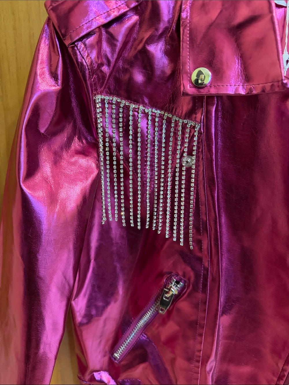 Buddy Love Metallic Hot Pink Fringe Biker Jacket - Picture 3 of 8